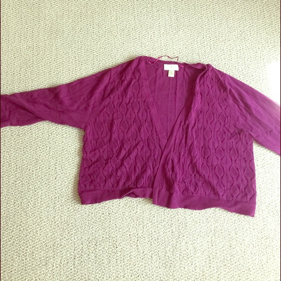 Loft 3/4 sleeve cropped raspberry sweater/cardigan