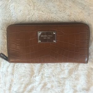 Michael Kors brown leather zip around wallet