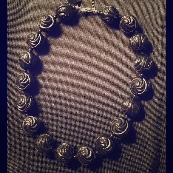 Carved Jet Rosette Necklace