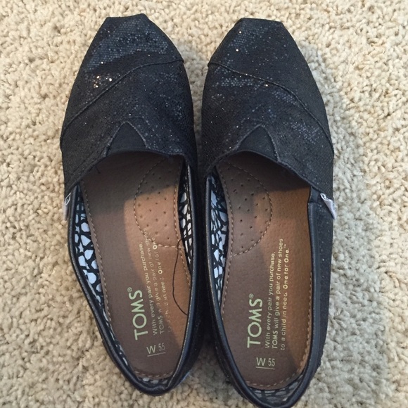 Toms Black Glittery slip ons - Picture 2 of 4