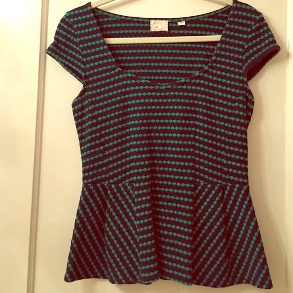 Navy/Kelly green peplum top from Anthropologie