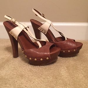Brown and White leather heels