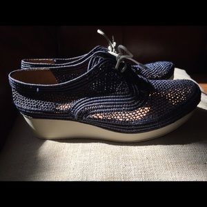 Robert Clergerie blue woven wedge Oxford