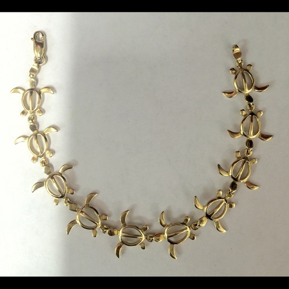 14k solid gold petro graph turtle bracelet - Picture 1 of 3