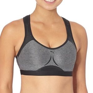 Grey + Black Puma PWRSHAPE Bra, Medium
