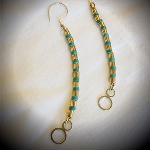 Turquoise and gold, long earrings - Gold filled