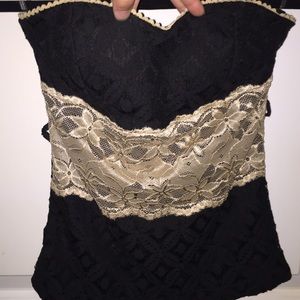 Sexy black and gold lace strapless top
