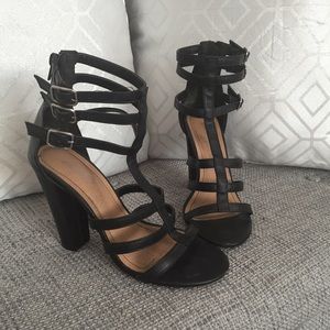 Black caged sandal heels