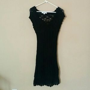 Black Crochet Dress with Slip - Bohemian