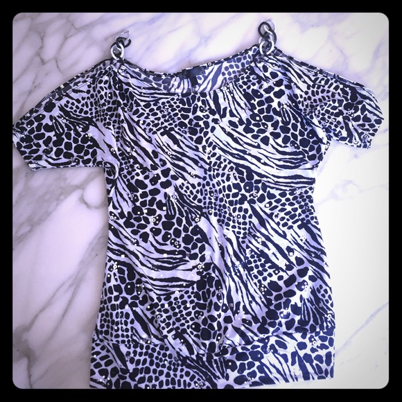 🔴 Sexy Cold Shoulder Animal Print Sequin Top S
