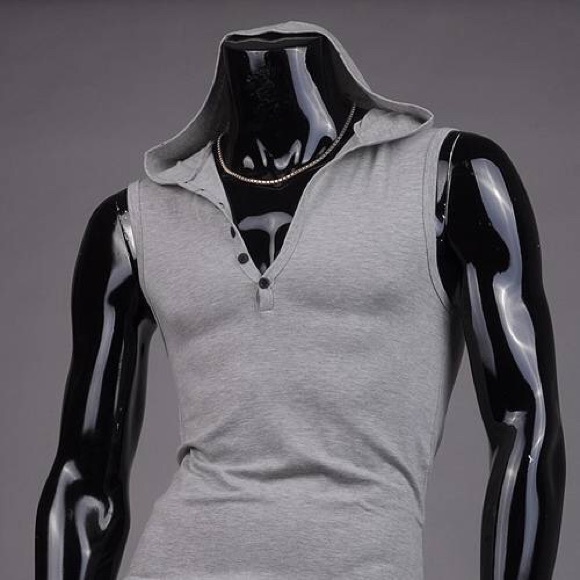 boutique Other - Mens Light Grey Sleeveless Hoodie Top Button Front boutique Other - Mens Light Grey Sleeveless Hoodie Top Button Front