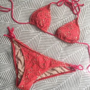 Coral billabong crochet bikini