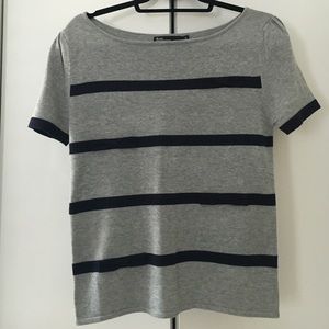 Grey and Navy striped top with bow details