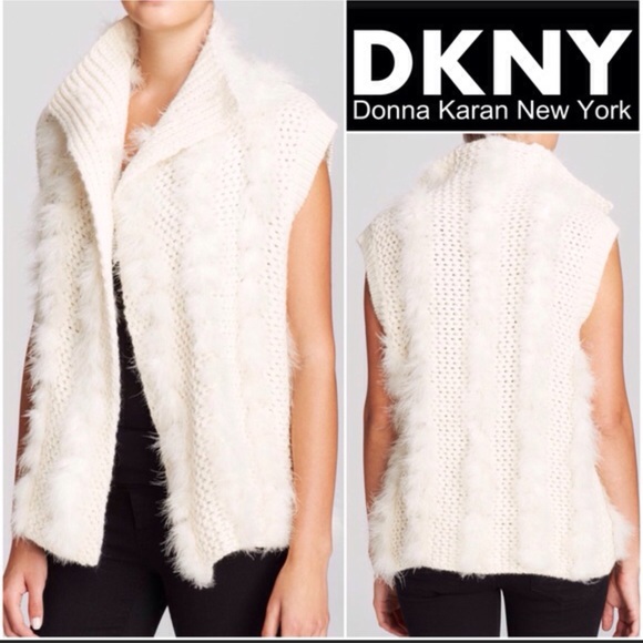 DKNY $355* Alpaca Wool Ivory Knit Vest Cardigan