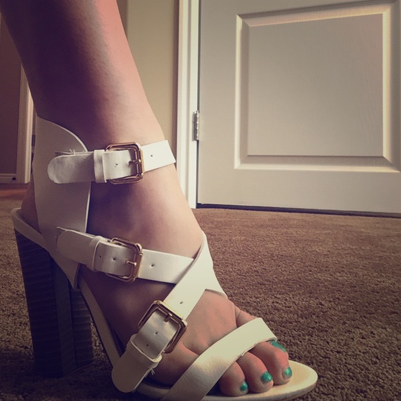White sandal heels
