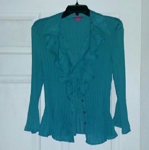 Pleated teal green blouse