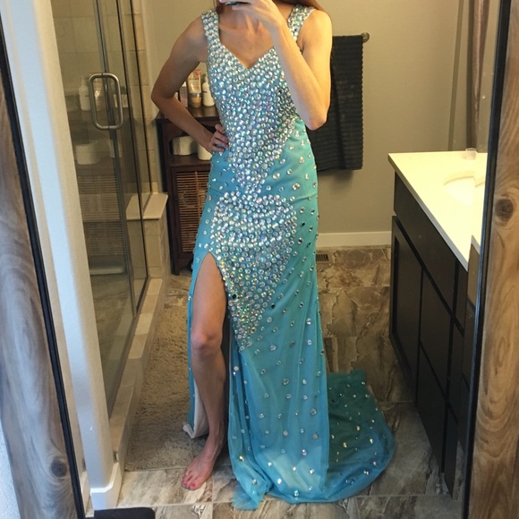 Teal rhinestone pageant, prom or homecoming dress
