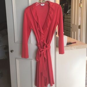 Milly ruffled wrap dress. Coral. Size M