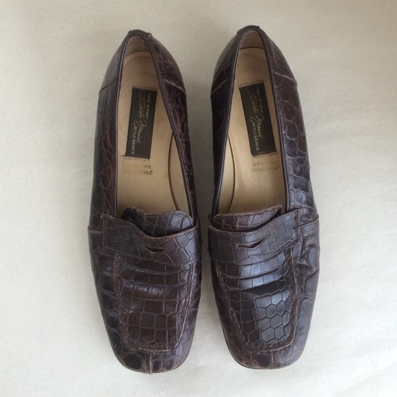 Sesto Meucci brown crocodile loafers