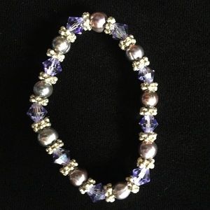 Purple glass bead and imitation pearl bracelet