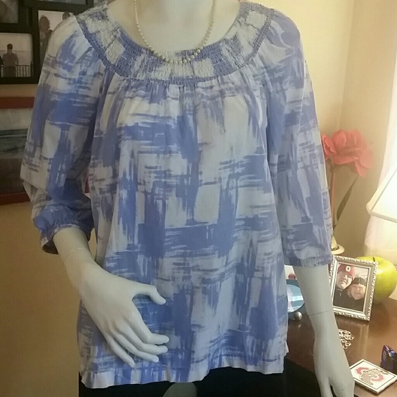 Periwinkle blue and white blouse