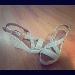 Wedges with leather accents.