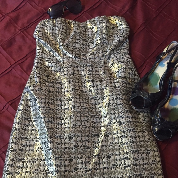 Strapless gold shimmer mini dress