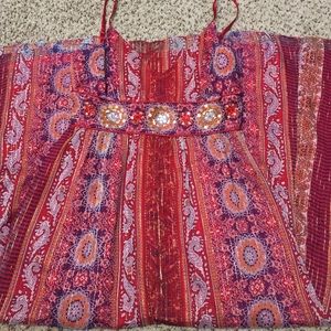 Red maxi dress with gold thread