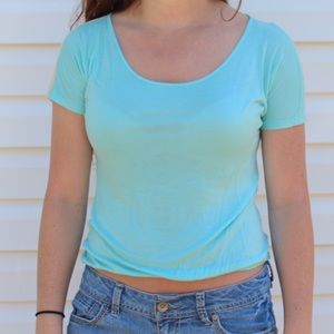 Short sleeve blue top with lace - Charlotte Russe