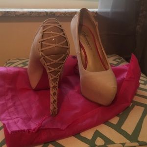Beige "lace up" platform stilettos