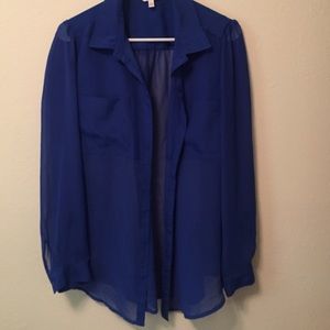 blue chiffon button downn
