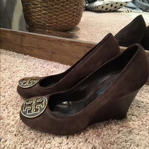 Brown Suede Tory Burch Wedges