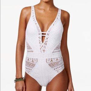 BECCA Crochet Deep-V one-piece swimsuit