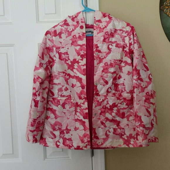 A kids floral print raincoat