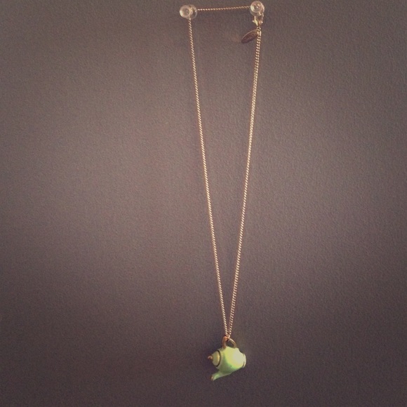 Gold Chained Necklace with a Green Teapot