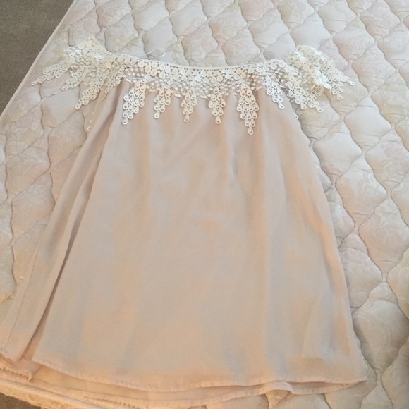 Blush off the shoulder dress from Tobi