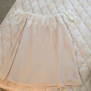 Blush off the shoulder dress from Tobi