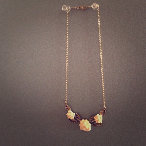 Gold Chained White Rose Necklace