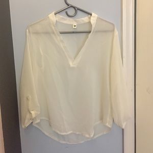 Classic white sheer v-neck blouse