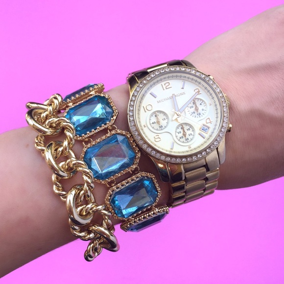 J. Crew Jewelry - J. Crew Aquamarine & Gold Bracelet