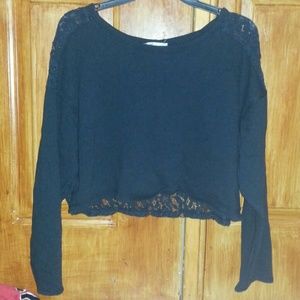 Black crop top w/ black lace back
