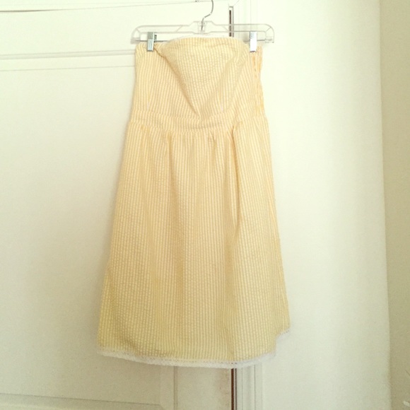 Yellow seersucker strapless dress