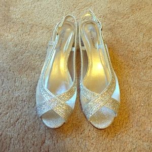 Pierre Dumas glitzy silver wedges