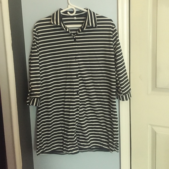Black and white striped button up top