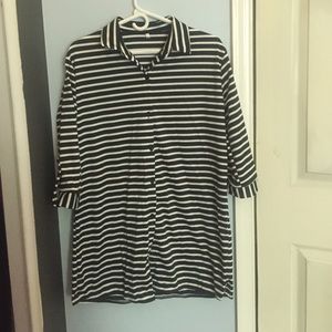 Black and white striped button up top