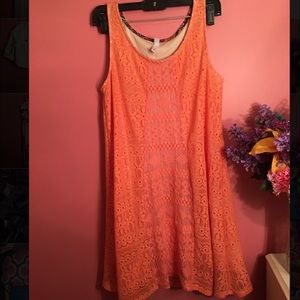 Loose Fitting Peach Colored Lace Tank Top Dress