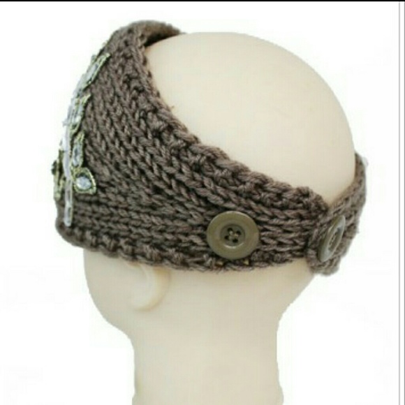 MOCHA FLOWER BEJEWELED BOUQUET KNIT HEADBAND - Picture 2 of 2