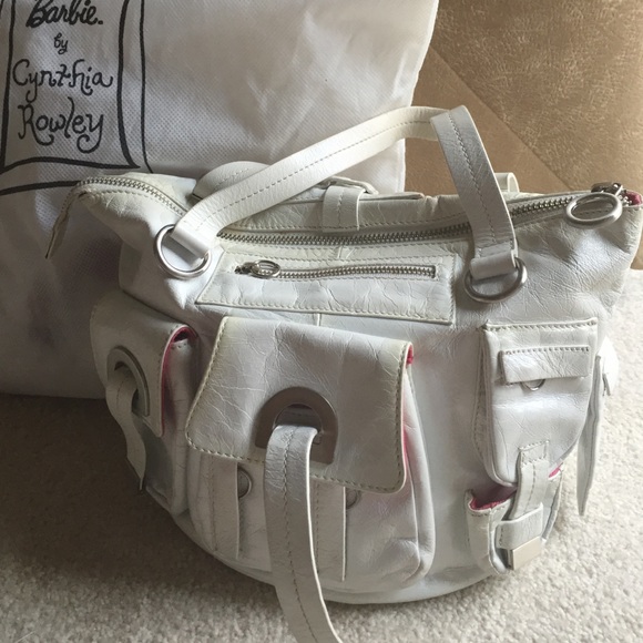White 12" Cynthia Rowley "Barbie" Edition tote.