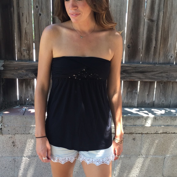 Express Strapless Top with Sequin Detail
