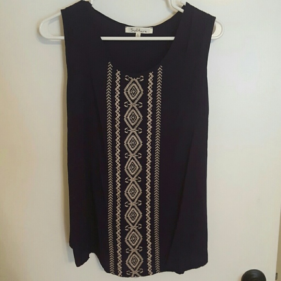 Navy embroidered front tank